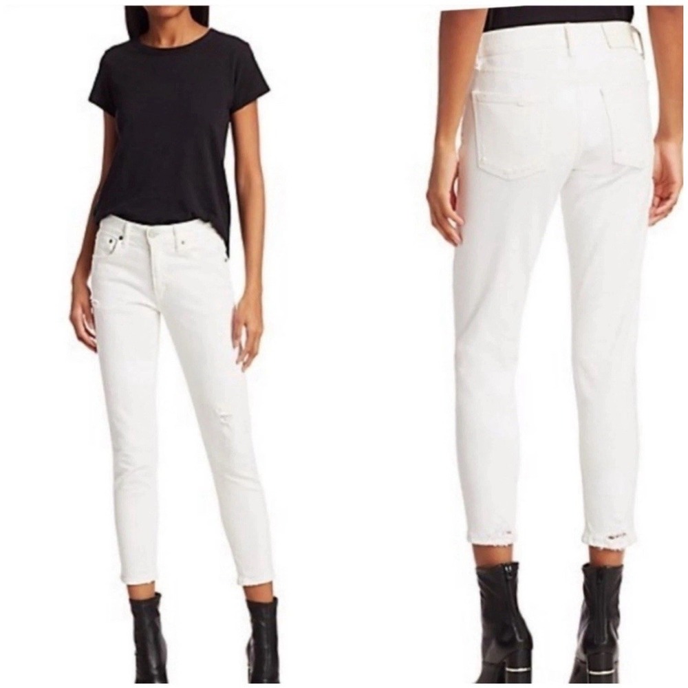 Moussy Vintage Jeans Velma White Destroyed Sz 27‎ High-Waist Skinny Denim #O3-4